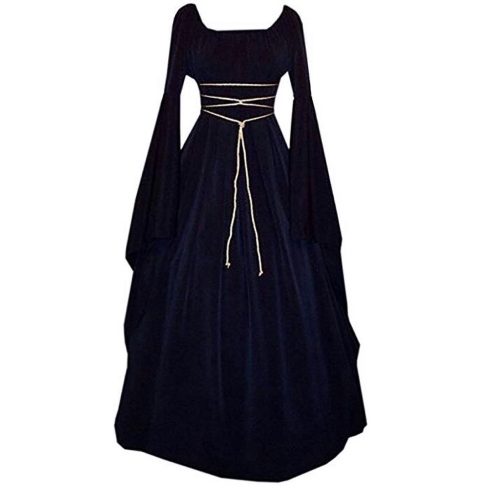 Navy Blue Off the Shoulder Mediaval Dress